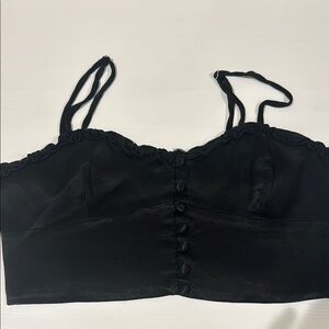 Black Satin Crop Top with Button Detail